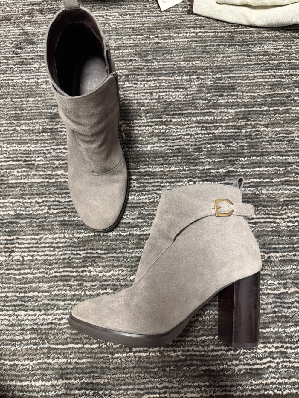 Cole Haan Light Gray Suede Ankle Booties with Block Heel
